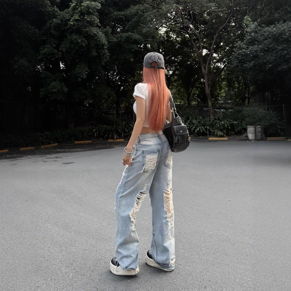 Vintage Ripped Wide-Leg Jeans