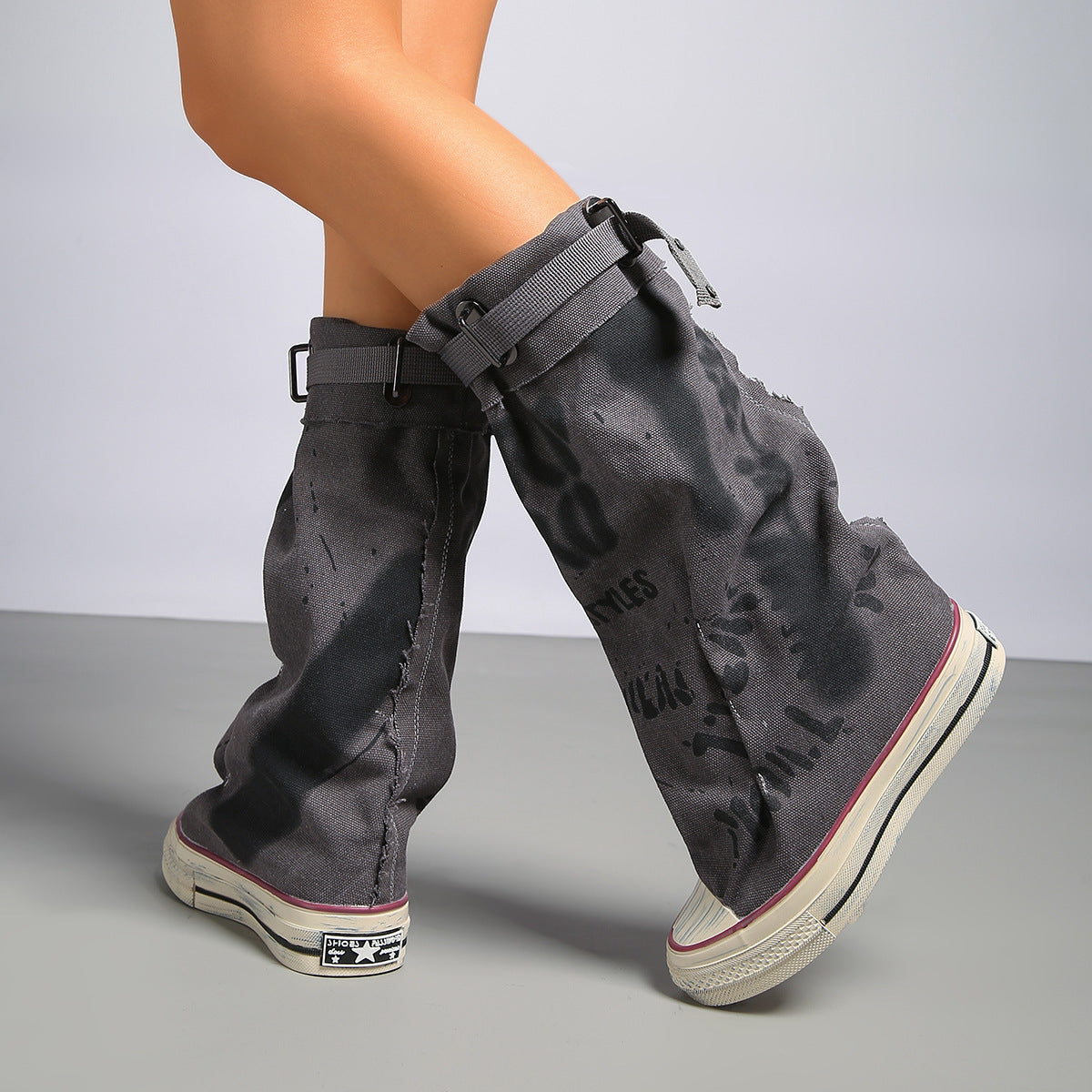 Graffiti Canvas Knee Boots