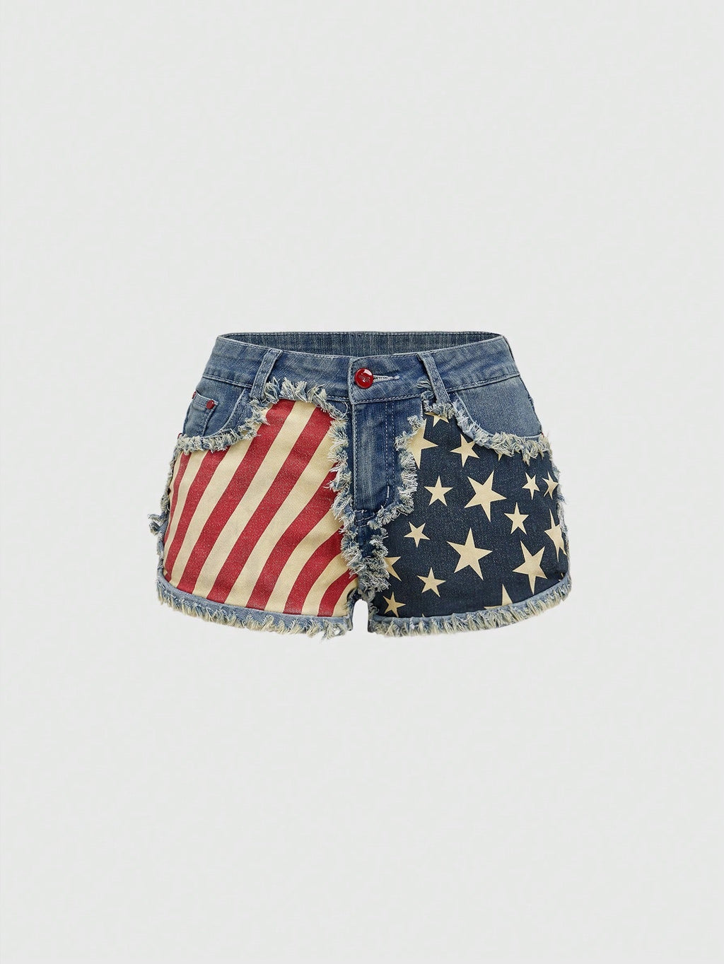 Flag Print Denim Shorts