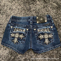 Tight Versatile Shorts Cross Border Foreign Trade American Retro Personality Street Pattern Embroidery Spring Summer Denim Shorts Women