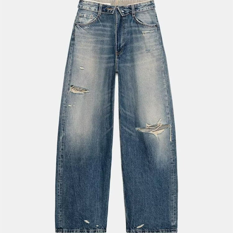 Fold-Waist Wide Jeans