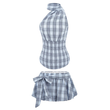 Plaid halter two-piece set