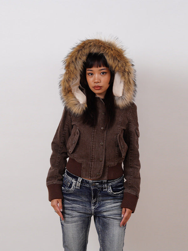 Fur Hood Cropped Jacket