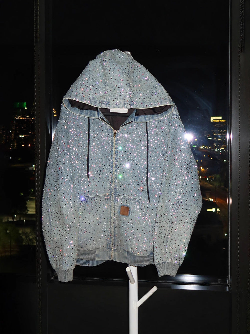 Rhinestone Denim Zip Hoodie