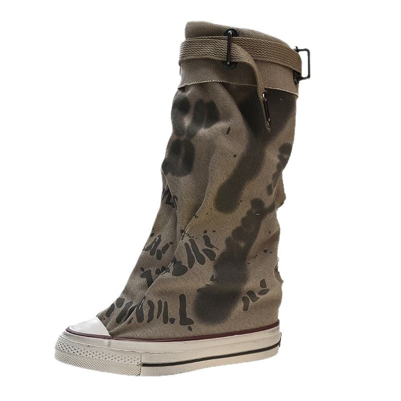 Graffiti Canvas Knee Boots
