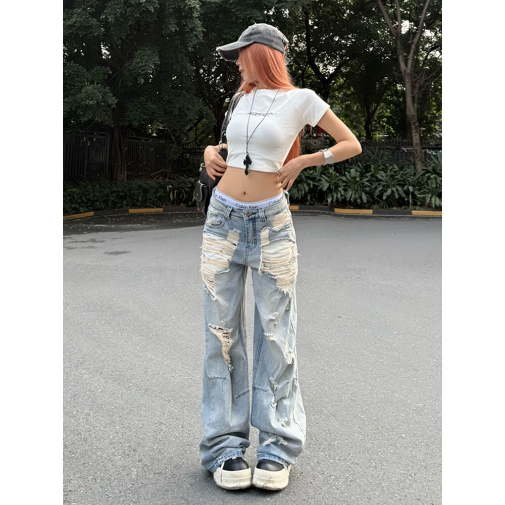 Vintage Ripped Wide-Leg Jeans