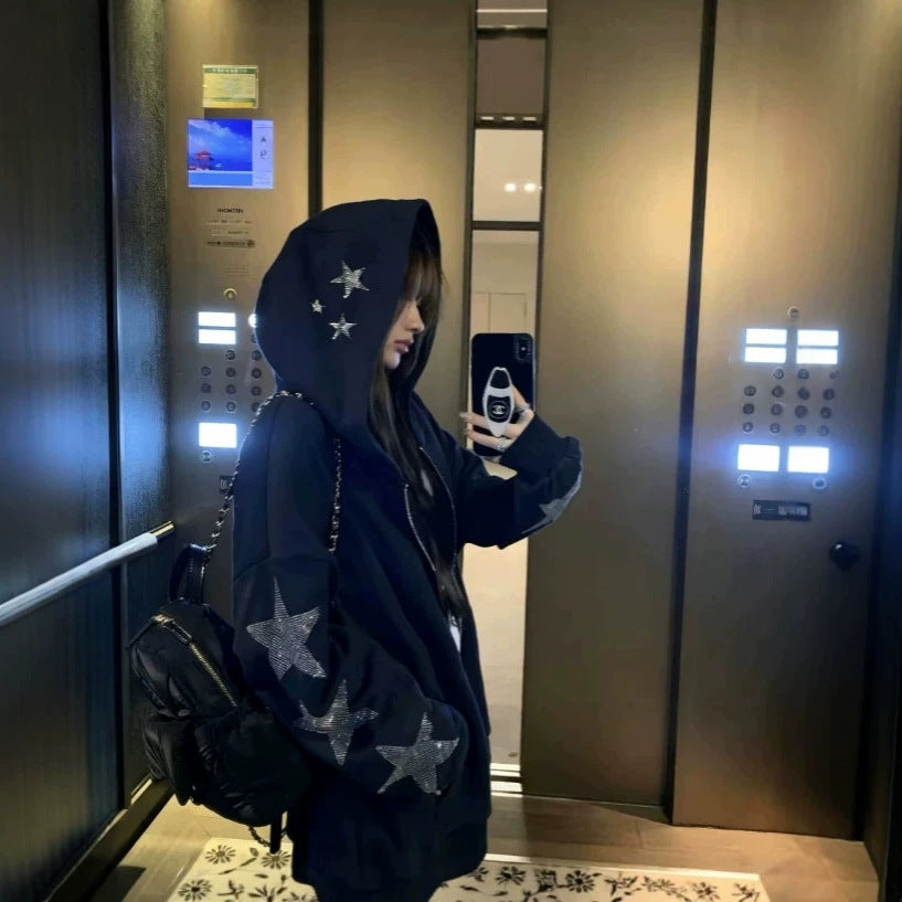 Rhinestone Star Zip Hoodie