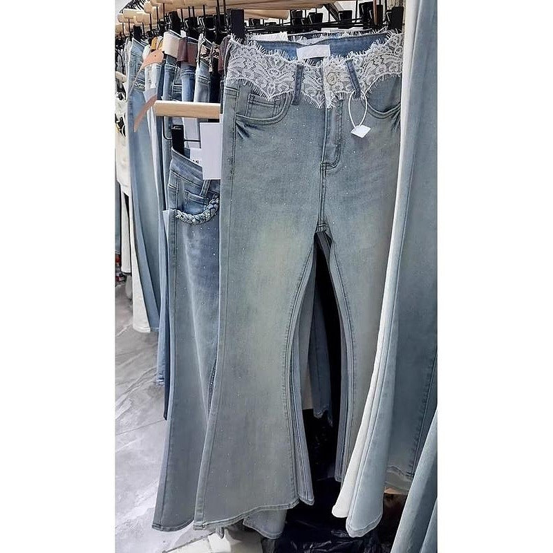 Lace Waist Flared Jeans