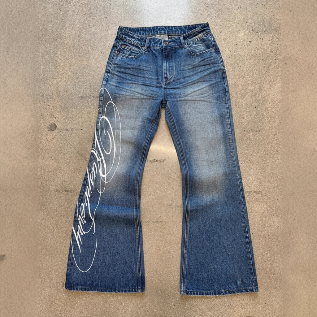 Script Flared Jeans