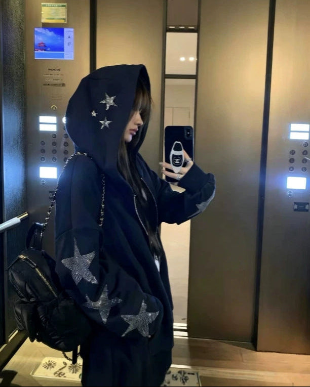 Rhinestone Star Zip Hoodie