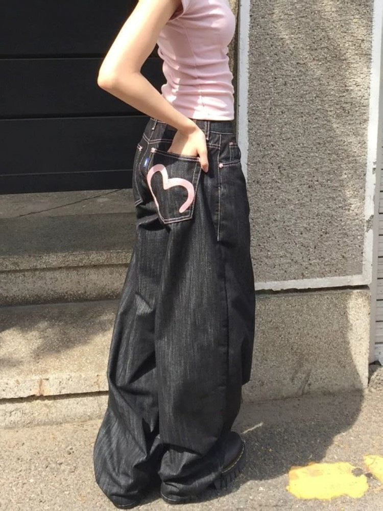 Heart Pocket Baggy Jeans