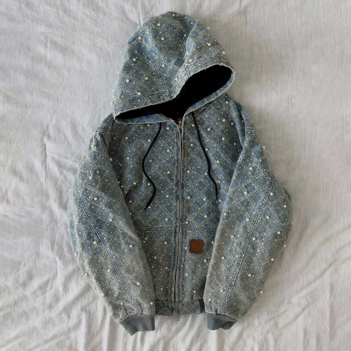 Rhinestone Denim Zip Hoodie