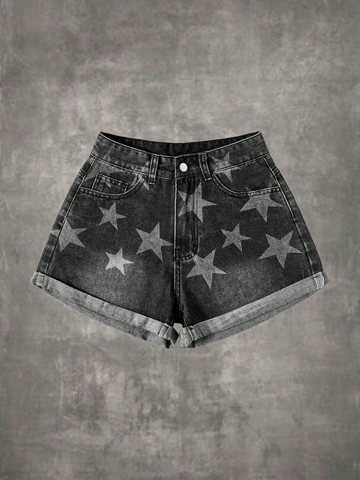 Flag Print Denim Shorts