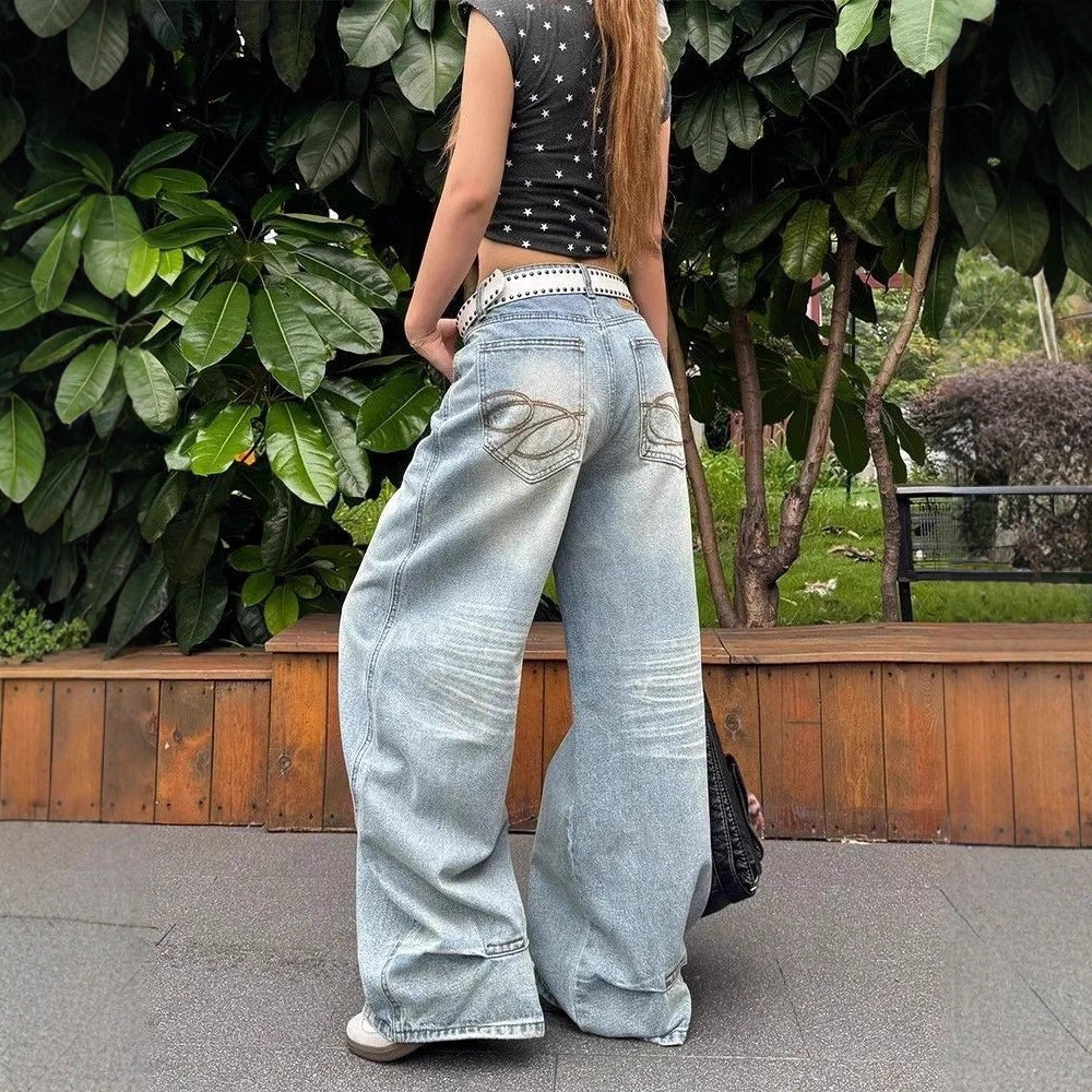 Embroidered Pocket Baggy Jeans