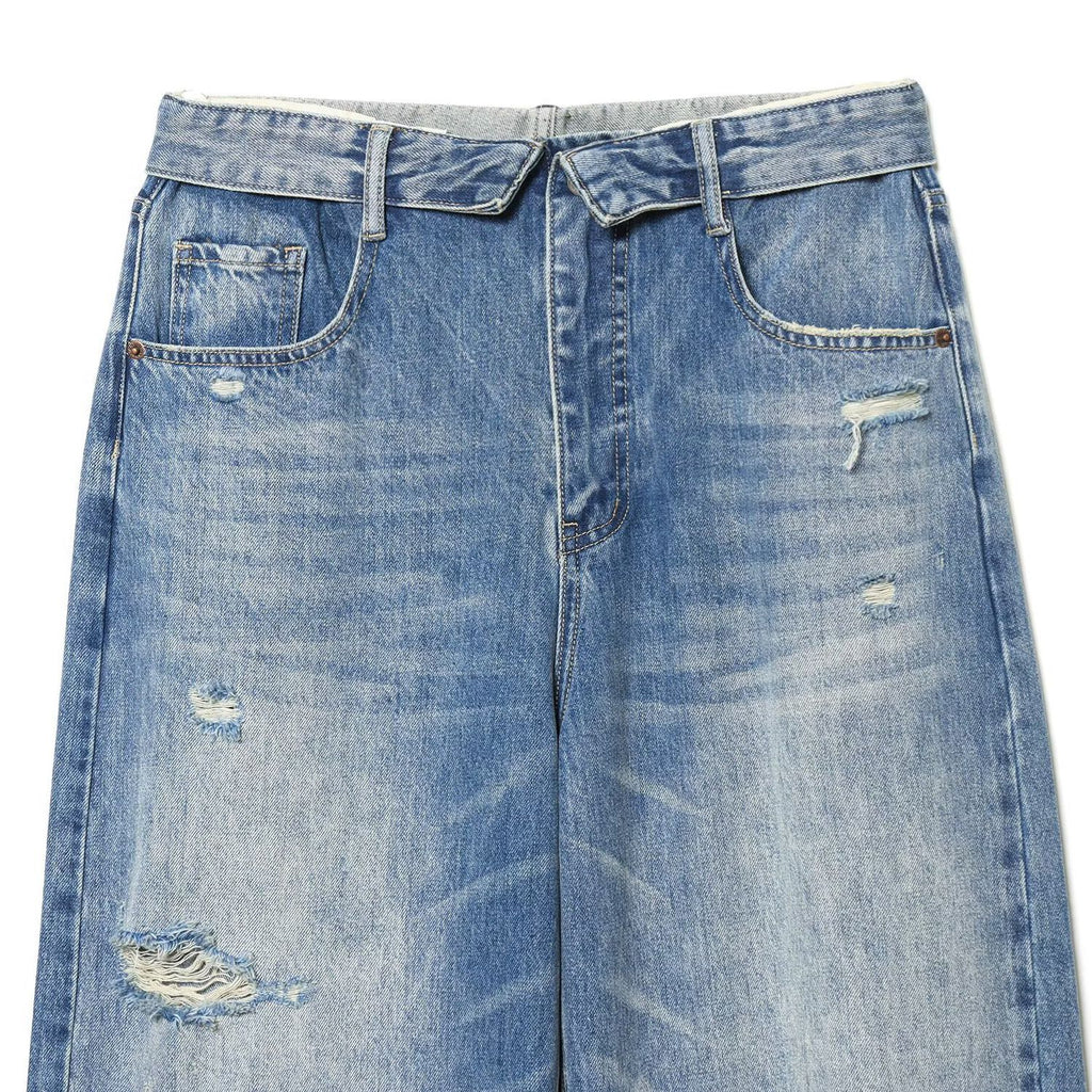 Fold-Waist Wide Jeans