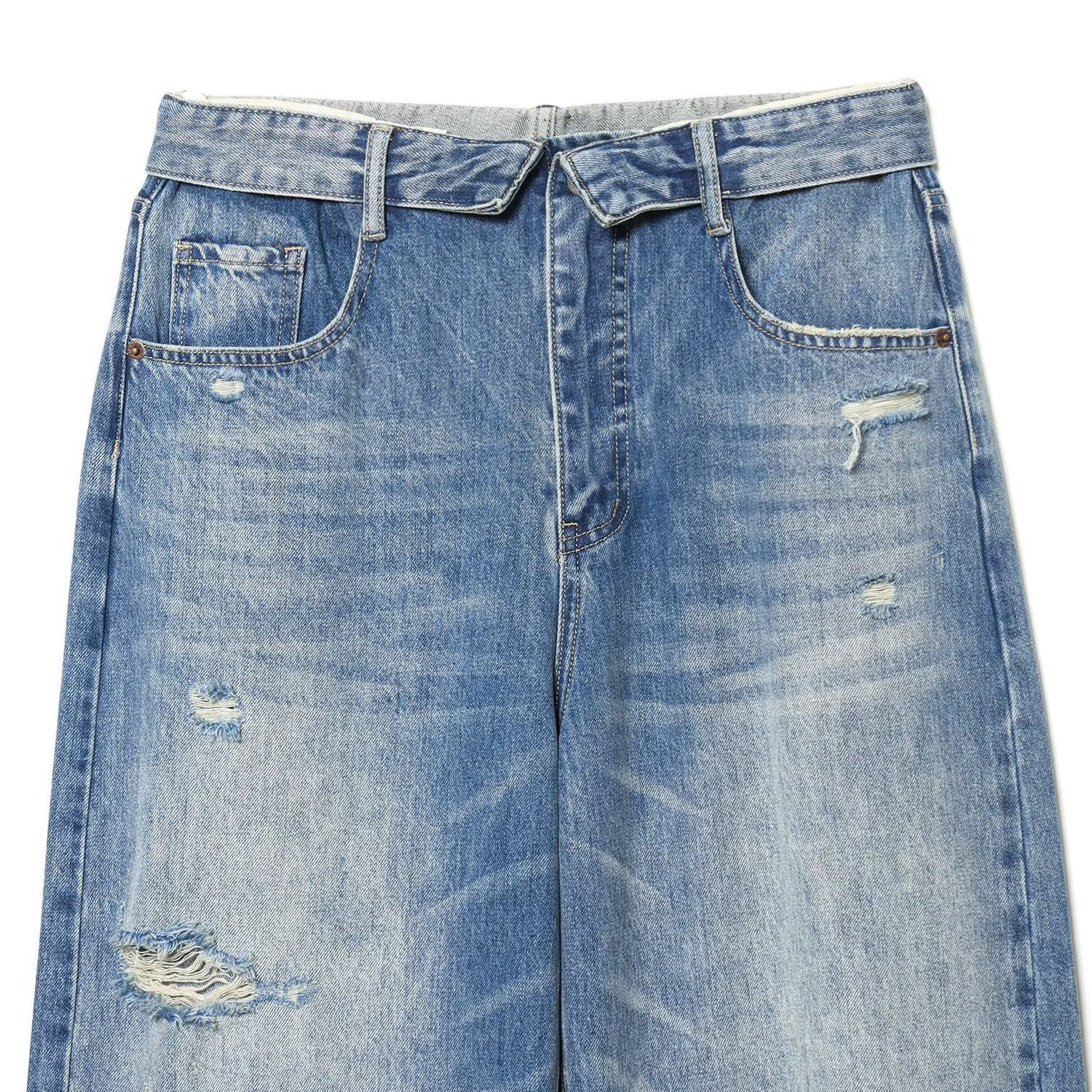 Fold-Waist Wide Jeans