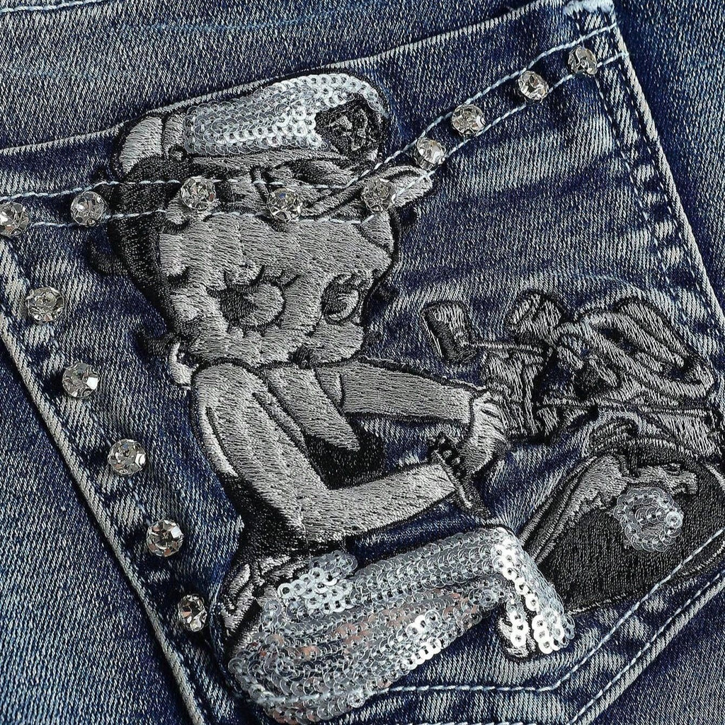 Betty Cartoon Embroidery Hot Diamond Denim Shorts Women Light Blue Spice Girl Jeans Source Factory Spot Wholesale