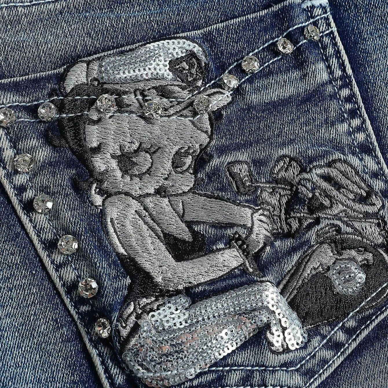 Betty Cartoon Embroidery Hot Diamond Denim Shorts Women Light Blue Spice Girl Jeans Source Factory Spot Wholesale