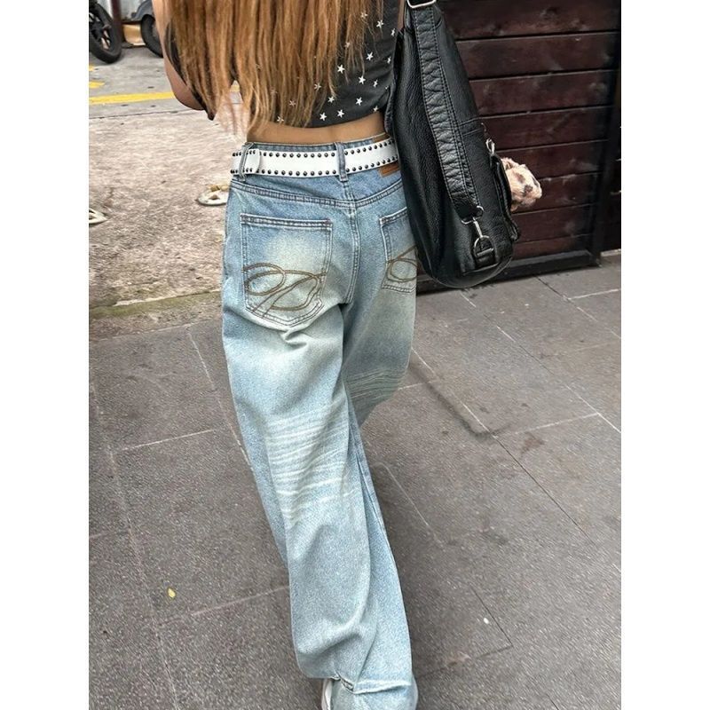 Embroidered Pocket Baggy Jeans