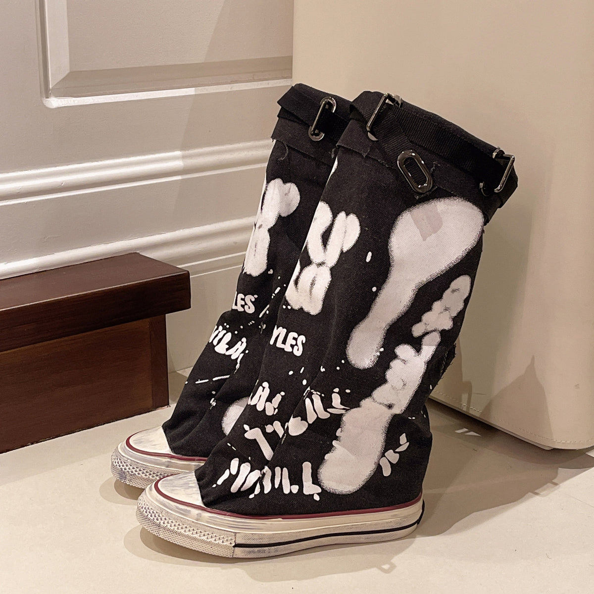Graffiti Canvas Knee Boots