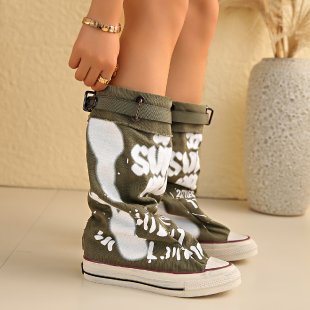 Graffiti Canvas Knee Boots