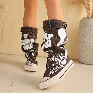Graffiti Canvas Knee Boots