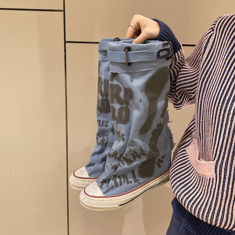 Graffiti Canvas Knee Boots
