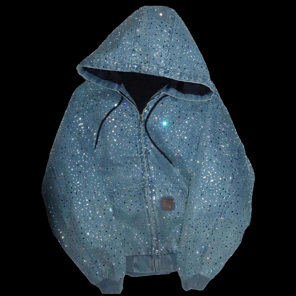 Rhinestone Denim Zip Hoodie