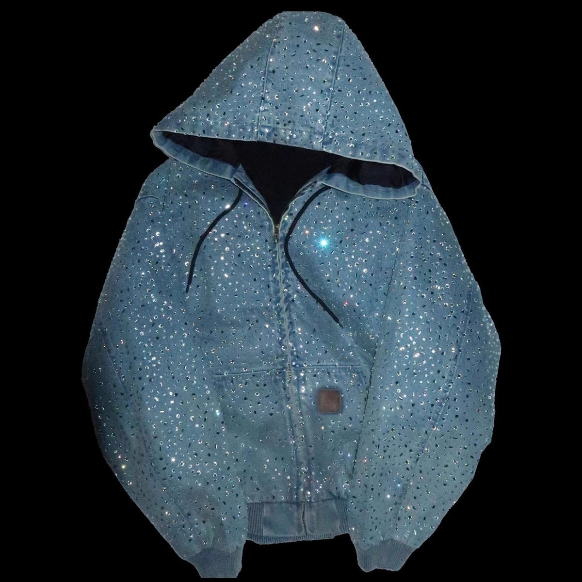 Rhinestone Denim Zip Hoodie