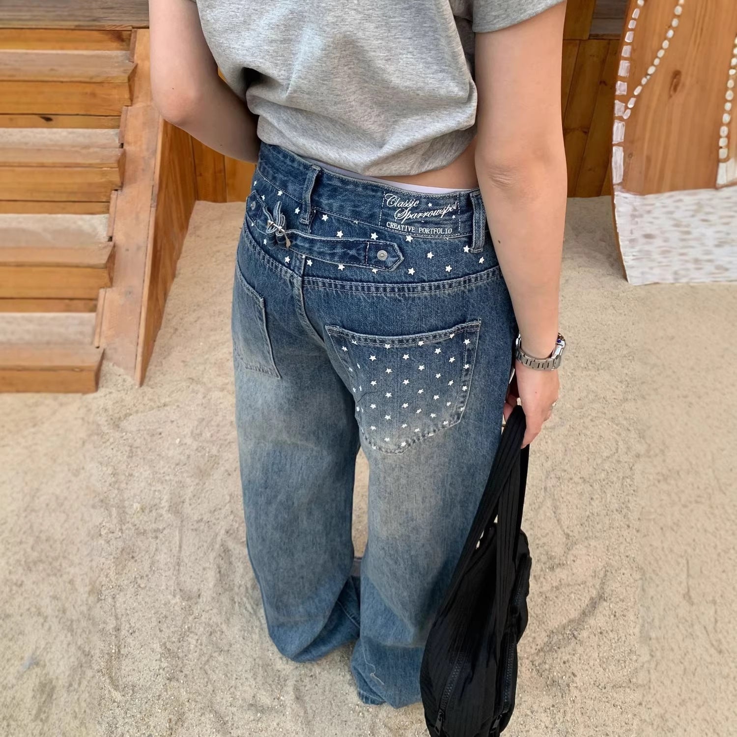 Star Stud Wide-Leg Jeans