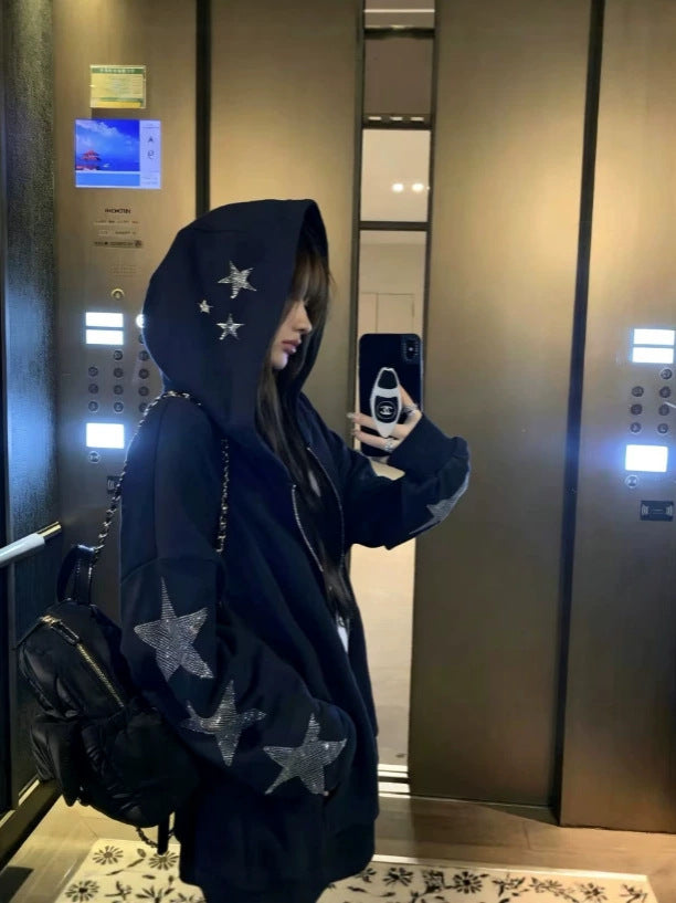Rhinestone Star Zip Hoodie