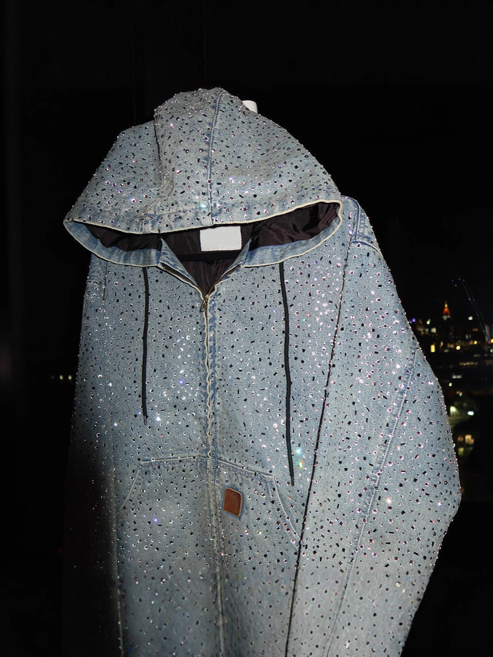 Rhinestone Denim Zip Hoodie