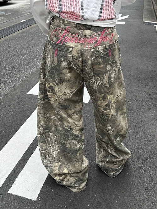 Embroidered Camo Pants