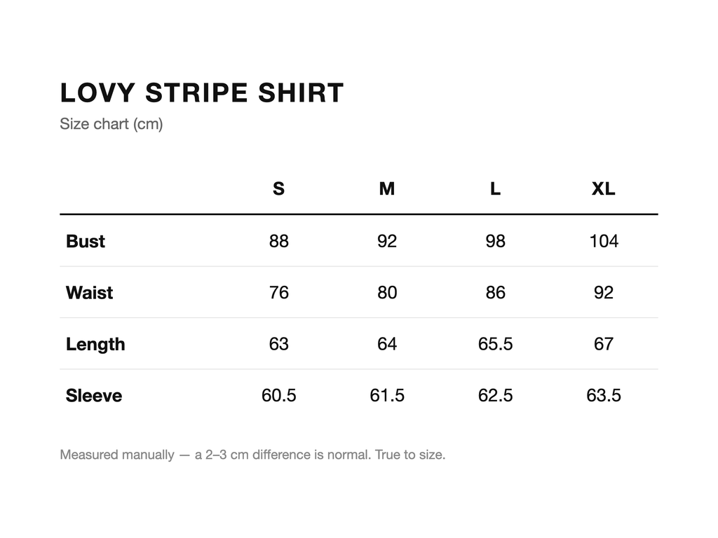 Lovy Stripe Shirt size chart