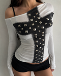 Studded Long Sleeve Top – White