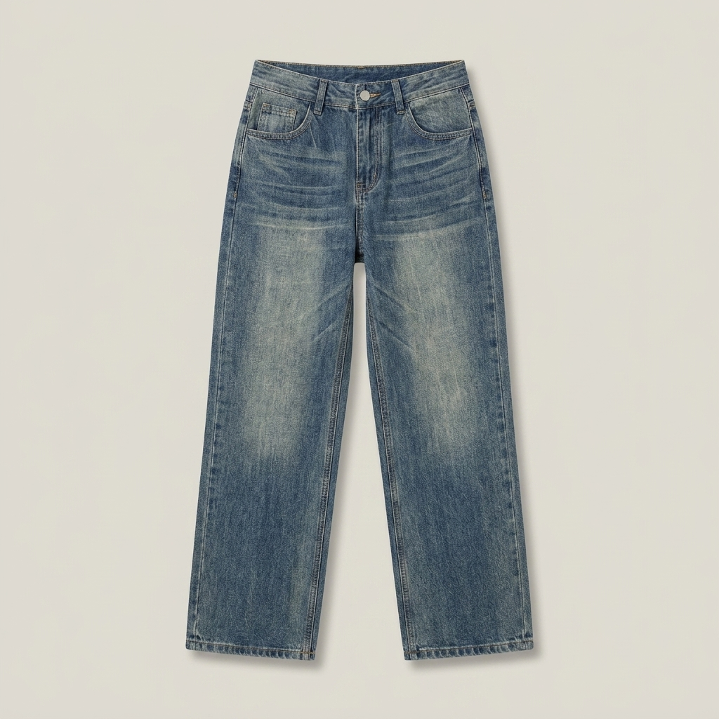 Retro Washed Wide-Leg Jeans - front