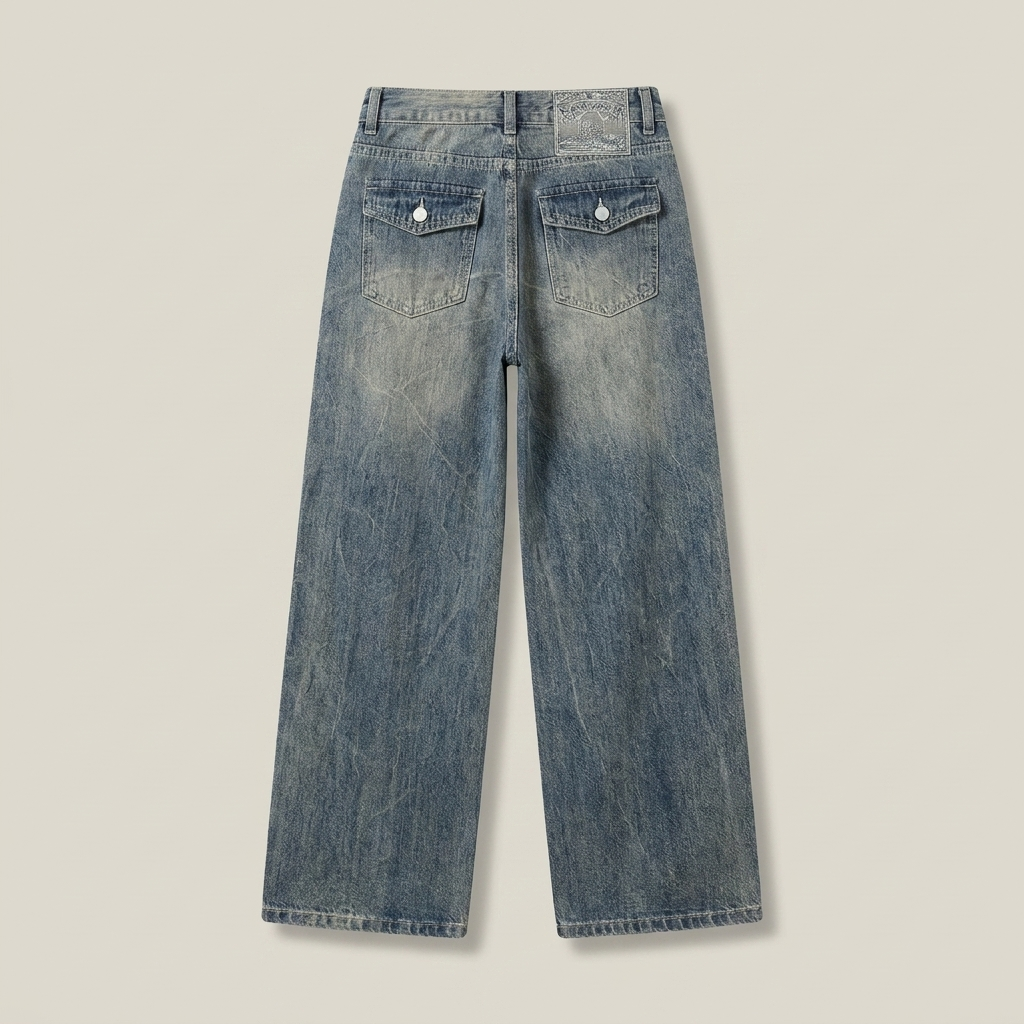Retro Washed Wide-Leg Jeans - back