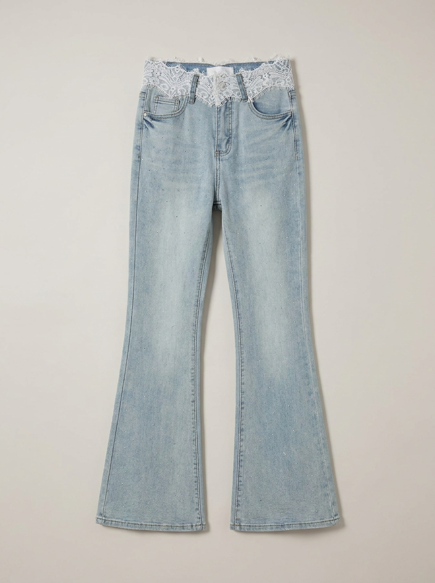 Lace Waist Flared Jeans - front