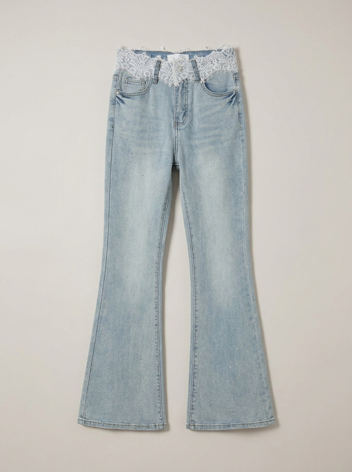 Lace Waist Flared Jeans - front