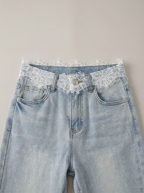 Lace Waist Flared Jeans - lace waist detail