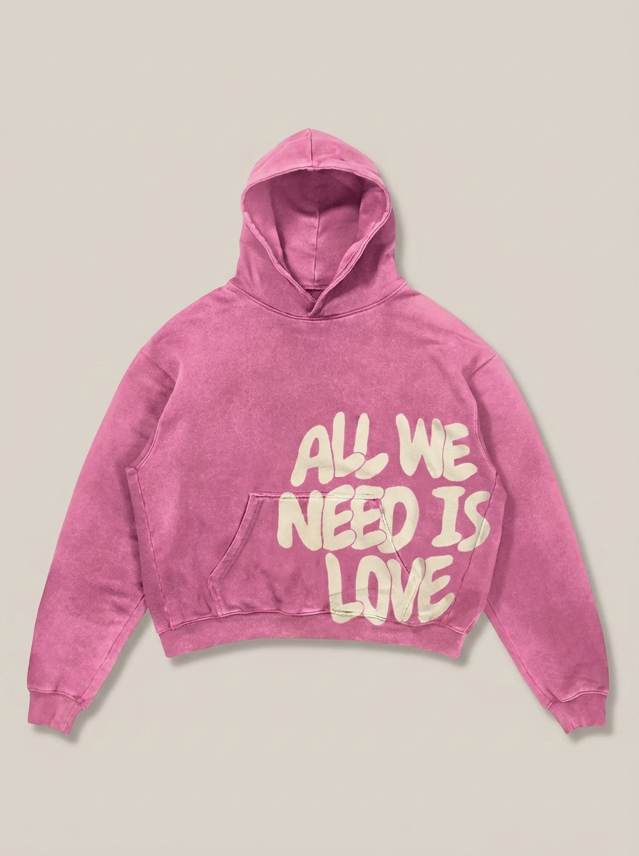 Washed Slogan Hoodie - Pink (All We Need Is Love)