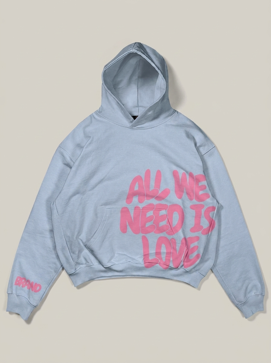 Washed Slogan Hoodie - Blue (All We Need Is Love)