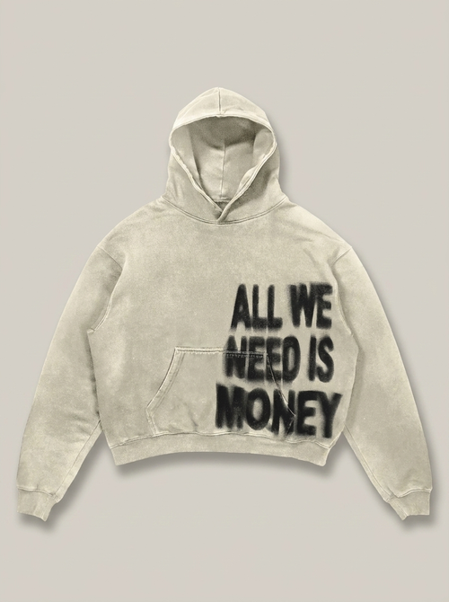 Washed Slogan Hoodie - Apricot (All We Need Is Money)