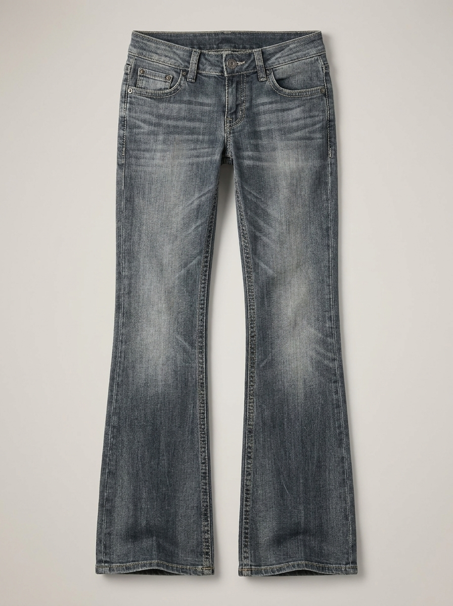Low Rise Bootcut Jeans - Washed Grey-Blue