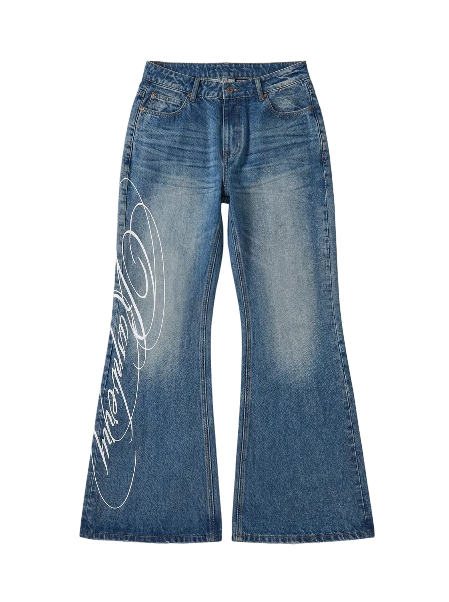 Script Flared Jeans - Blue