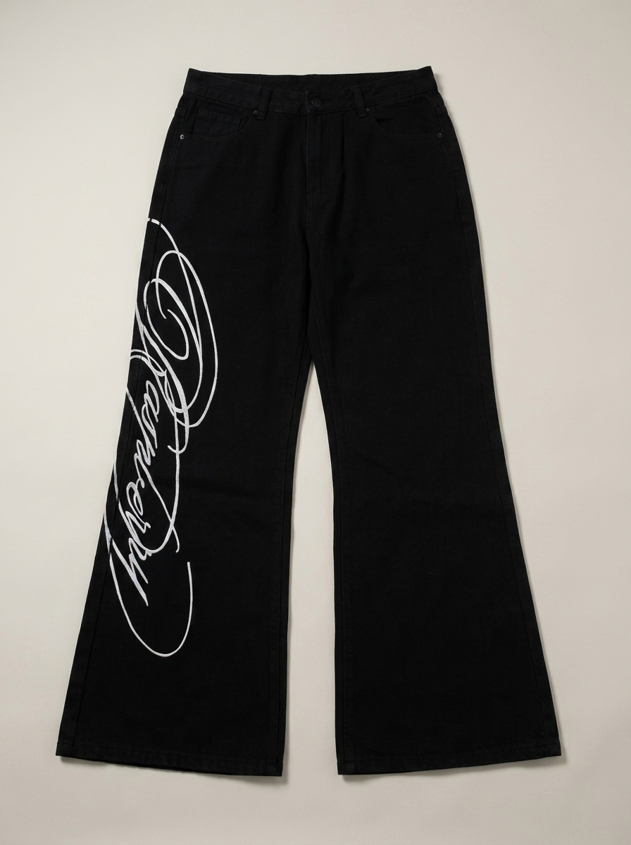 Script Flared Jeans - Black