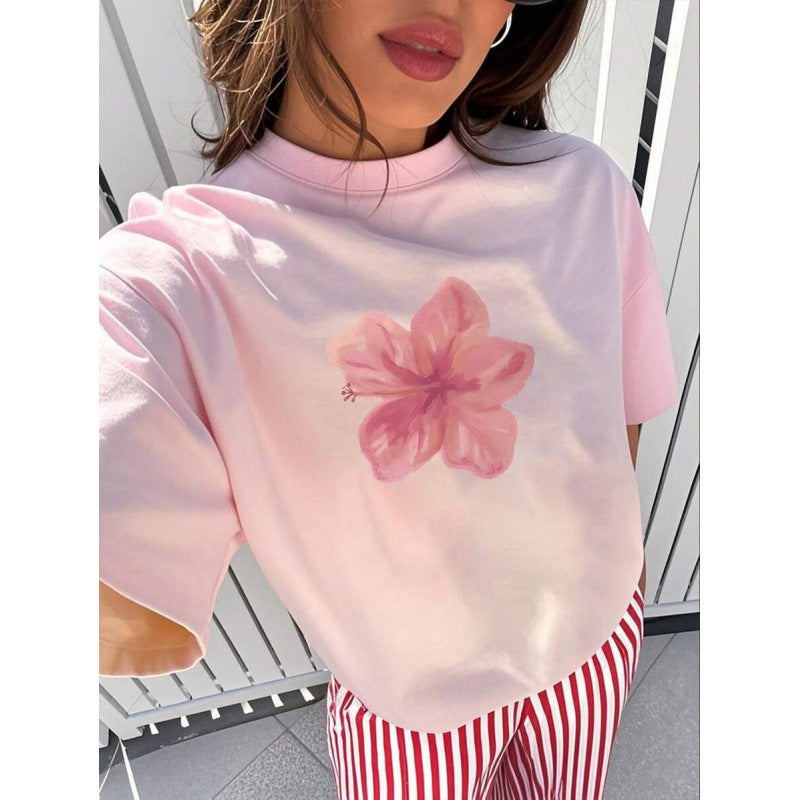 Pink blush hibiscus baby tee