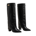 Lovy Boots classic in black leather - knee-high fold-over boot with wedge heel