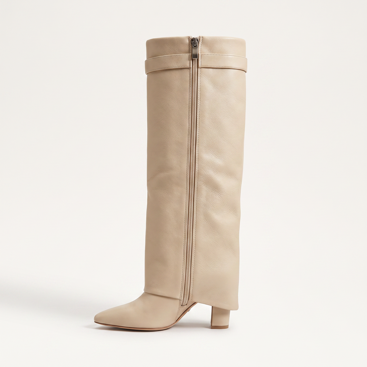 Lovy Boots classic - side view showing the full-length zip in beige leather