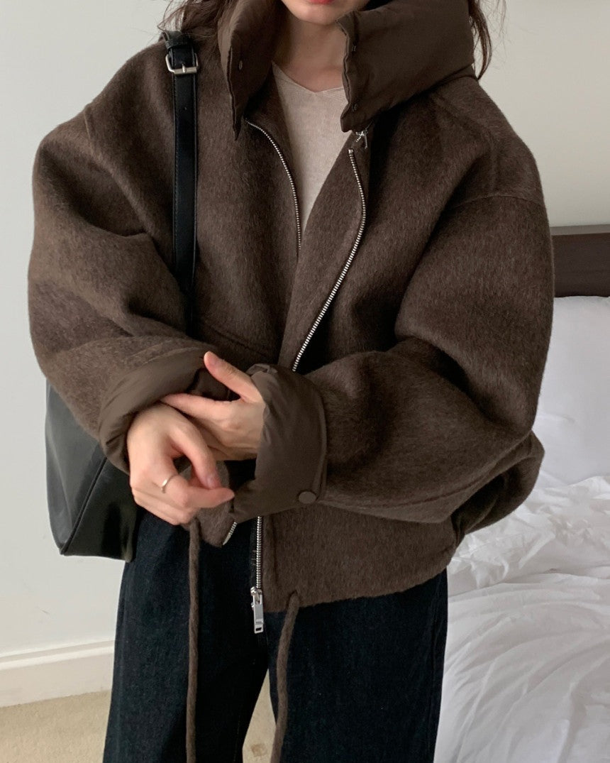 Brown brushed hooded jacket